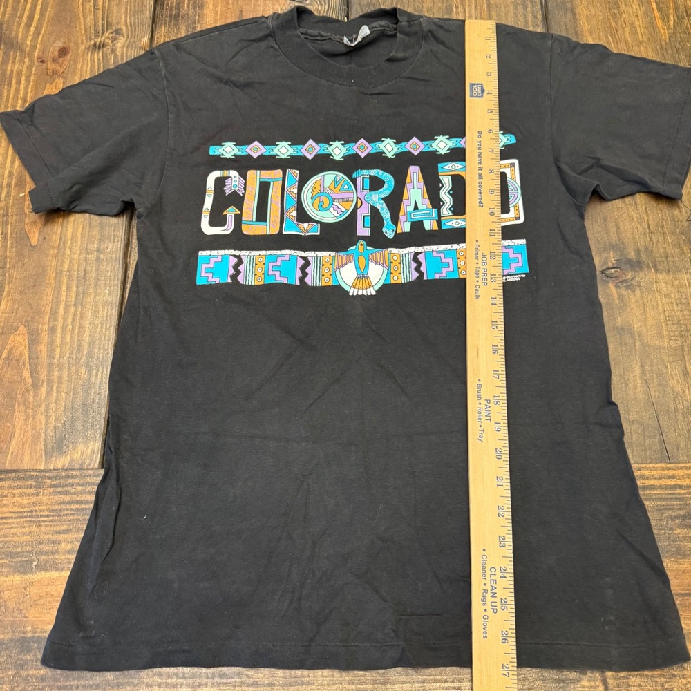 Vintage Hanes Beefy-T Colorado T-Shirt Black 90s Southwestern Thunderbird Mens M - Picture 4 of 6